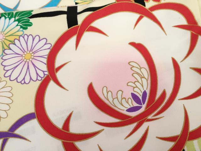 平和屋着物●小振袖 二尺袖 格子花文 暈し染め 金彩 AABG6673cs