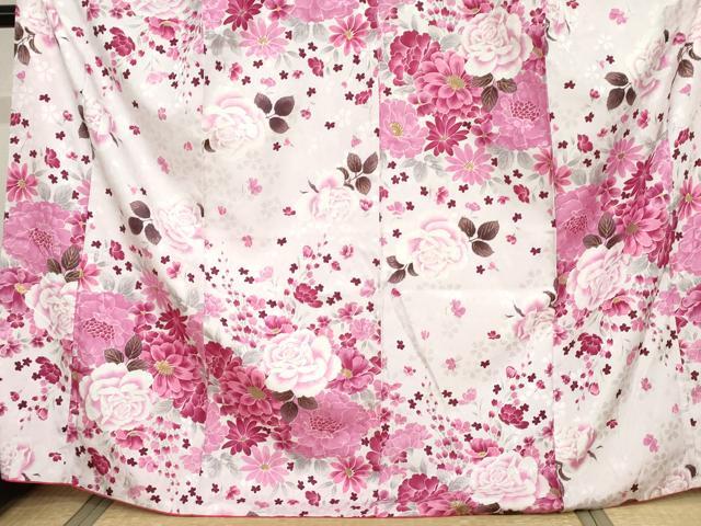 平和屋着物●H・L(アッシュエル) HENRI-LUC CHAPUIS 小振袖 二尺袖 草花文 薔薇 金彩 洗える着物 AABG6679cs
