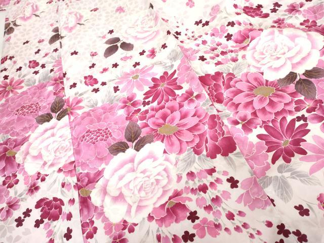 平和屋着物●H・L(アッシュエル) HENRI-LUC CHAPUIS 小振袖 二尺袖 草花文 薔薇 金彩 洗える着物 AABG6679cs
