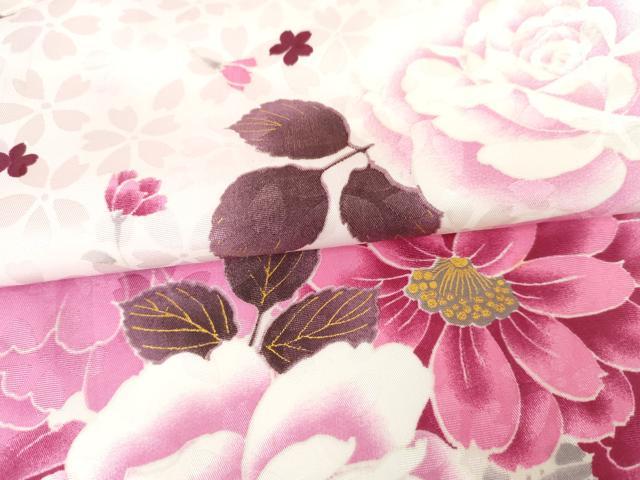 平和屋着物●H・L(アッシュエル) HENRI-LUC CHAPUIS 小振袖 二尺袖 草花文 薔薇 金彩 洗える着物 AABG6679cs