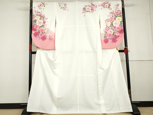 平和屋着物●小振袖 二尺袖 草花文 薔薇 暈し染め 金彩 洗える着物 AABG6682cs