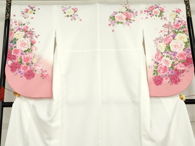 平和屋着物●小振袖 二尺袖 草花文 薔薇 暈し染め 金彩 洗える着物 AABG6682cs