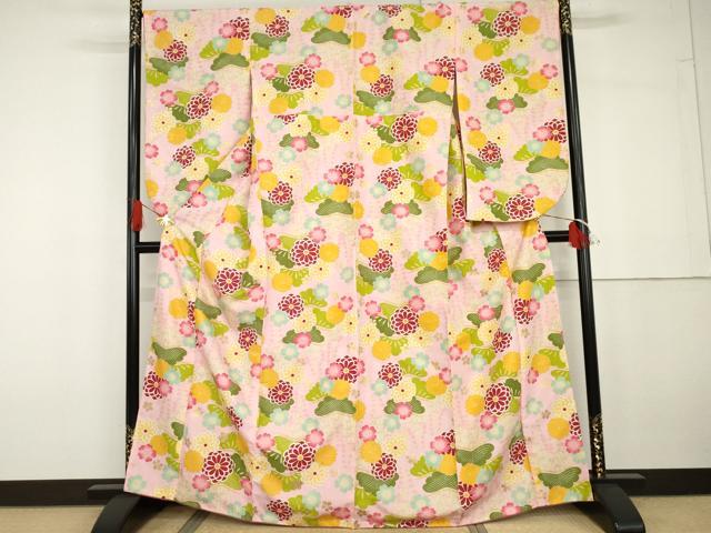 平和屋着物●小振袖 二尺袖 花松文 金彩 AABG6695cs
