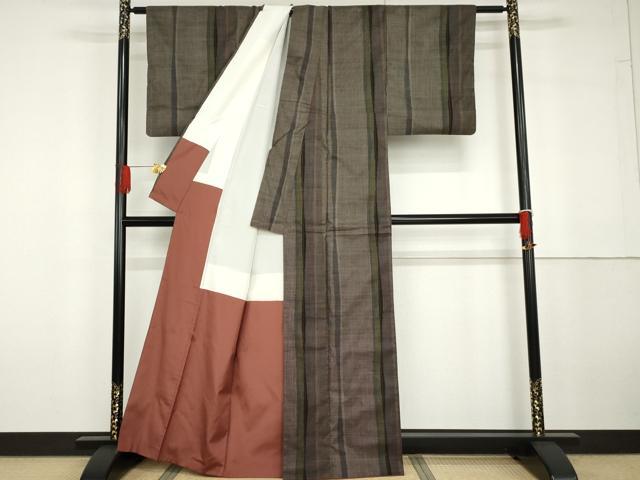 平和屋着物●本場大島紬 泥染め 一元7マルキ 間道 正絹 逸品 AABG6700cs