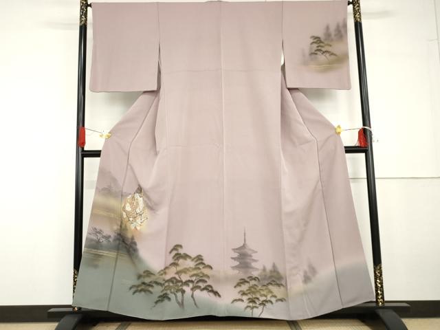 平和屋着物●訪問着 手描き 人物風景文 暈し染め 金彩 正絹 逸品 AABG6701cs