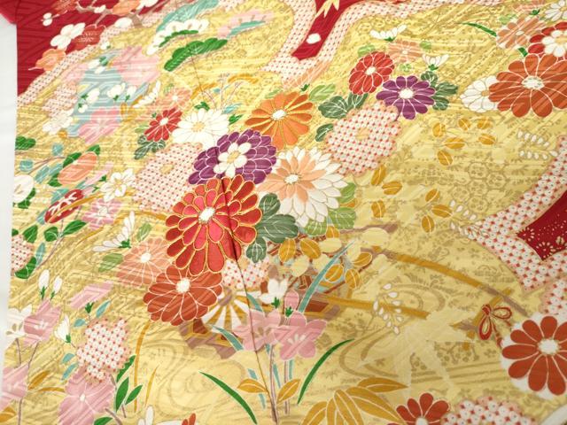 平和屋着物●豪華振袖 駒刺繍 御所車吉祥花毬文 金彩 正絹 逸品 AABG6710cs