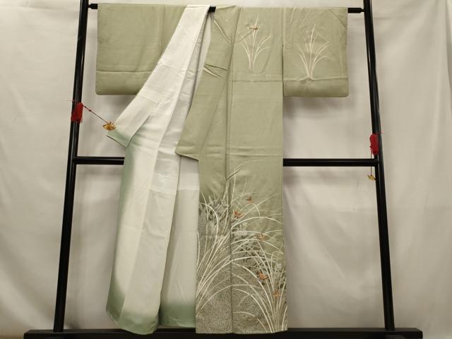 平和屋着物■訪問着 刺繍 花蝶文 暈し染め 金彩 正絹 逸品 AABG6738st