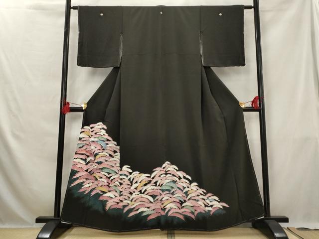 平和屋着物■豪華黒留袖 刺繍 草花文 暈し染め 金彩 正絹 逸品 AABG6756st