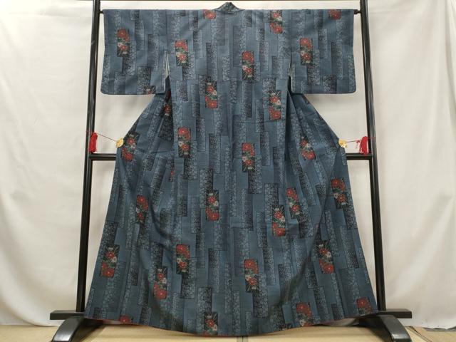 平和屋着物■上質な紬 色紙重ね花文 正絹 逸品 AABG6789st