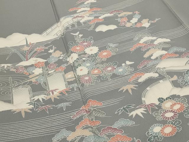 平和屋着物■訪問着 流水草花文 正絹 逸品 AABG6832st