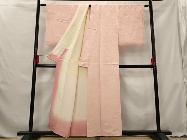 平和屋着物■上質な色無地 更紗花地紋 珊瑚色 正絹 逸品 AABG6843st