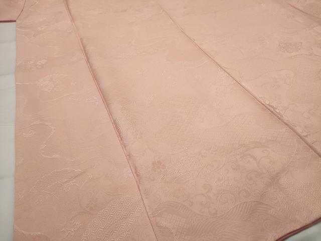 平和屋着物■上質な色無地 更紗花地紋 珊瑚色 正絹 逸品 AABG6843st