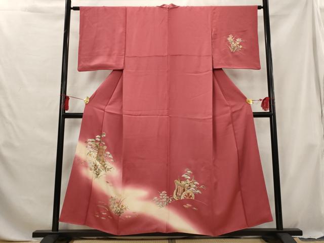 平和屋着物▽訪問着 単衣 こぼれ松葉 暈し染め 金銀彩 さが美扱い 正絹