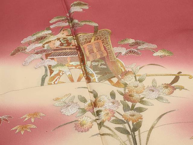 平和屋着物■訪問着 御所車花松文 暈し染め 金銀彩 正絹 逸品 AABG6858st
