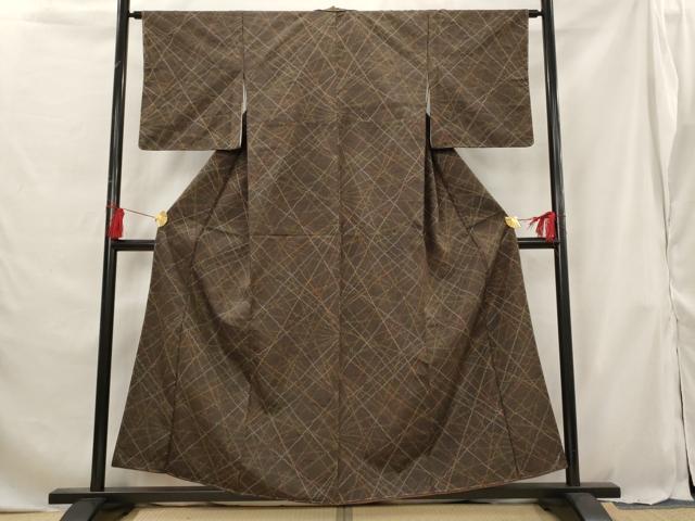 平和屋着物■上質な紬 幾何学文様 正絹 逸品 未使用 AABG6872st