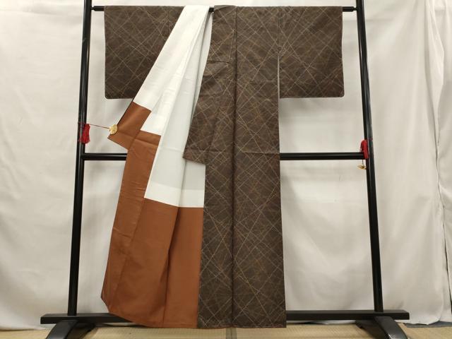 平和屋着物■上質な紬 幾何学文様 正絹 逸品 未使用 AABG6872st