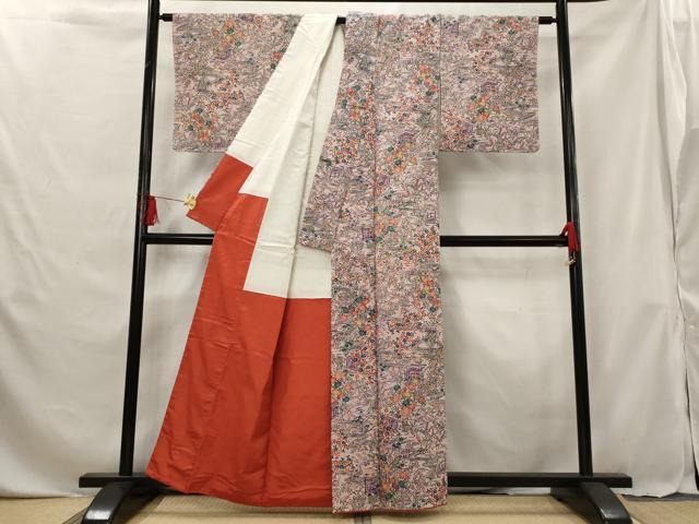 平和屋着物■小紋 流水草花文 洗える着物 未使用 AABG6883st