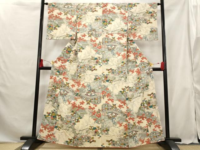 平和屋着物■上質な小紋 風景花文 金彩 正絹 逸品 AABG6910st