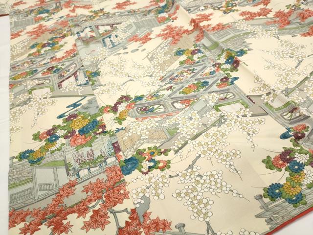 平和屋着物■上質な小紋 風景花文 金彩 正絹 逸品 AABG6910st