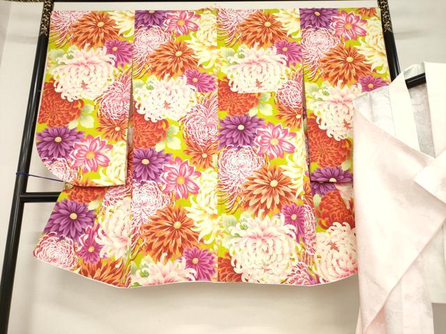 平和屋着物●小振袖・長襦袢(無双仕立て)セット 花尽くし 金彩 洗える着物 AABG6925ck