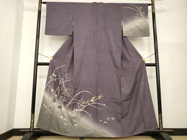 平和屋着物●訪問着 友禅 作家物 紬地 花鳥文 暈し染め 正絹 逸品 AABG6940ck