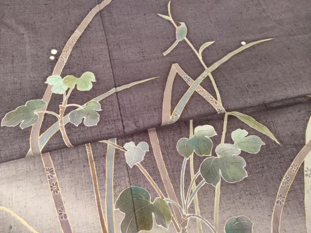 平和屋着物●訪問着 友禅 作家物 紬地 花鳥文 暈し染め 正絹 逸品 AABG6940ck