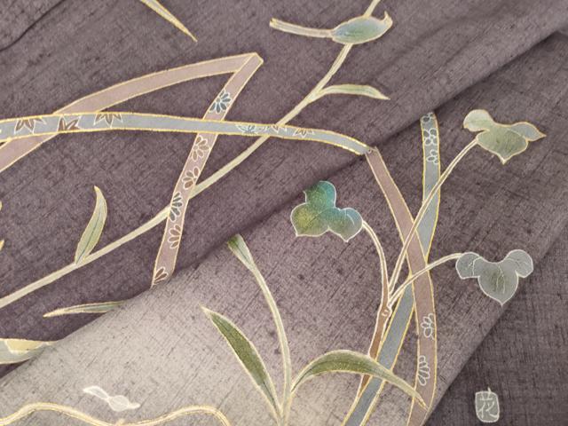 平和屋着物●訪問着 友禅 作家物 紬地 花鳥文 暈し染め 正絹 逸品 AABG6940ck