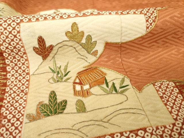 平和屋着物●創業460年・千總 色留袖 友禅 駒刺繍 雲取り風景文 金彩 西武百貨店扱い 正絹 逸品 AABG6942ck
