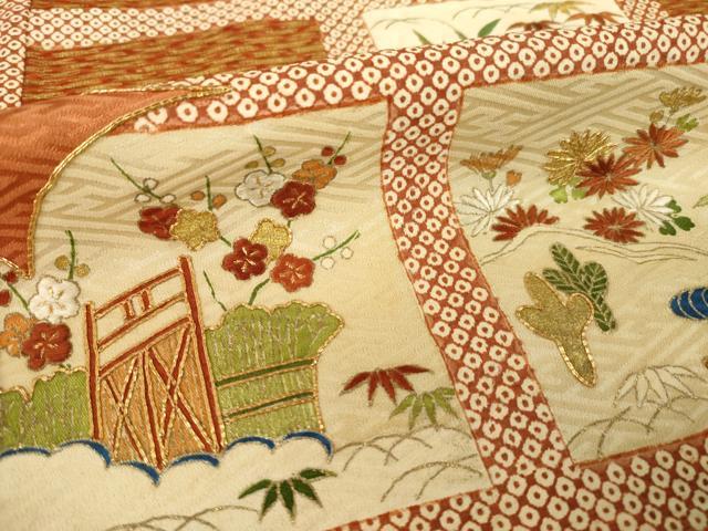 平和屋着物●創業460年・千總 色留袖 友禅 駒刺繍 雲取り風景文 金彩 西武百貨店扱い 正絹 逸品 AABG6942ck