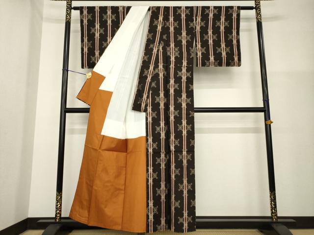 平和屋着物●上質な紬 縞 正絹 逸品 未使用 AABG6950ck