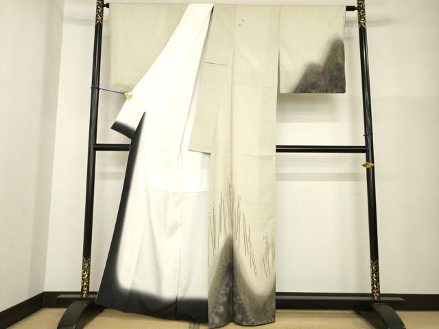 平和屋着物●訪問着 紬地 遠山文 暈し染め 正絹 逸品 AABG6953ck
