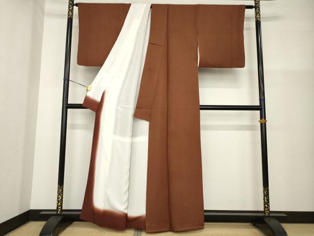 平和屋着物●上質な色無地 団十郎茶色 正絹 逸品 AABG6954ck