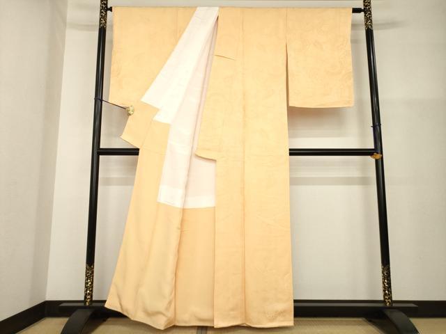 平和屋着物●上質な色無地 鏡裏花地紋 杏色 正絹 逸品 未使用 AABG6961ck