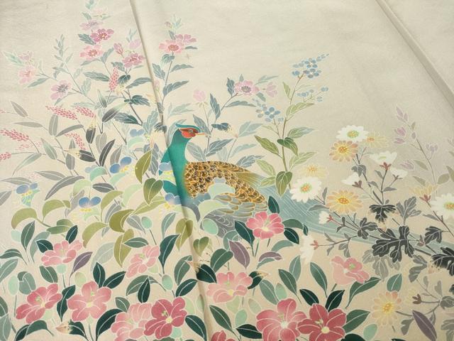 平和屋着物●訪問着 友禅 作家物 花鳥文 暈し染め 正絹 逸品 AABG6962ck