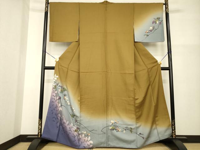 平和屋着物●染色作家 津室朱光 訪問着 枝つぼみ 暈し染め 正絹 逸品 AABG6963ck