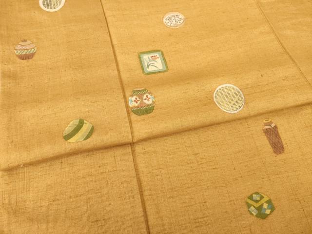 平和屋着物●訪問着 結城紬地 手描き 刺繍 器物文 金彩 正絹 逸品 AABG6966ck