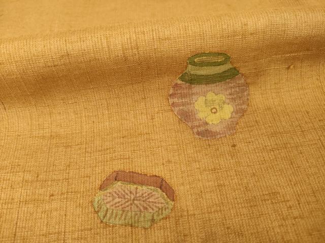 平和屋着物●訪問着 結城紬地 手描き 刺繍 器物文 金彩 正絹 逸品 AABG6966ck
