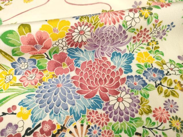 平和屋着物▽上質な小紋 単衣 花車文 正絹 逸品 AABG6971ck