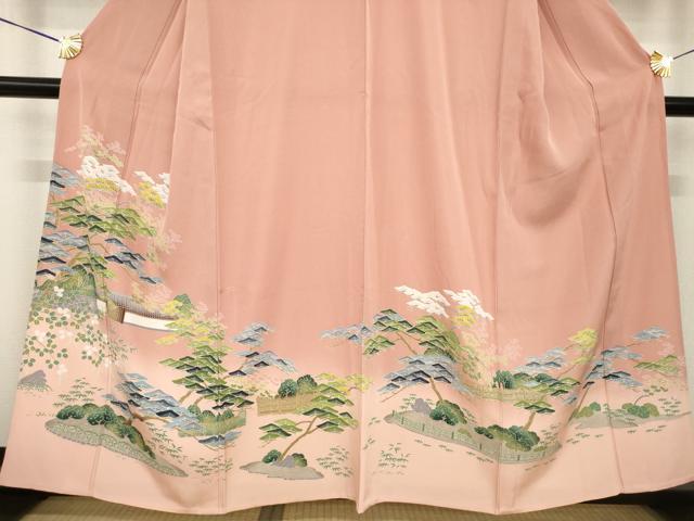 平和屋着物▽訪問着 単衣 友禅 風景松文 正絹 逸品 AABG6976ck