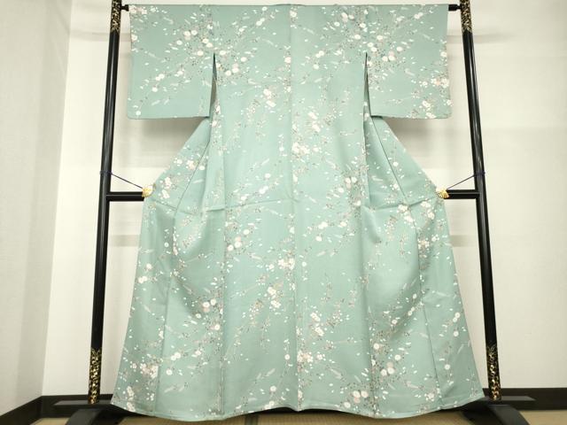 平和屋着物▽上質な小紋 単衣 枝花文 正絹 逸品 AABG6980ck