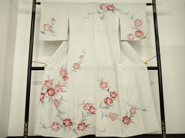 平和屋着物▽訪問着 単衣 手描き 草花文 正絹 逸品 AABG6983ck