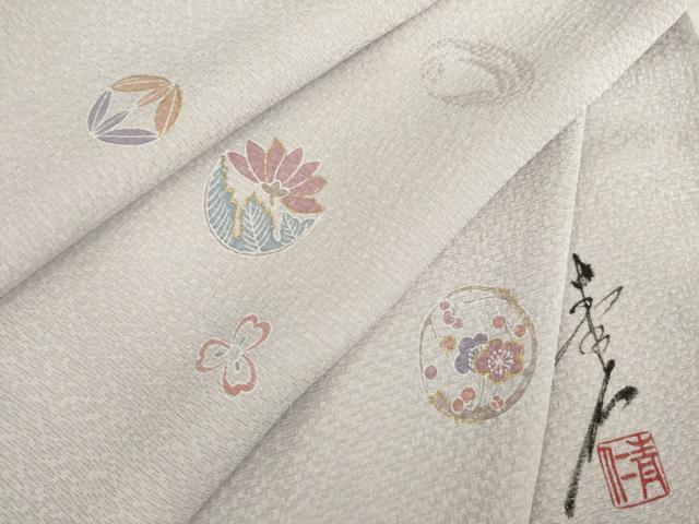 平和屋着物▽友禅作家の巨匠 浅井青仁 小紋 単衣 花丸文 正絹 逸品 AABG6993ck