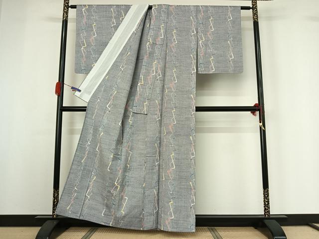 平和屋着物▽上質な紬 単衣 変わり縞 正絹 逸品 AABG7007jh