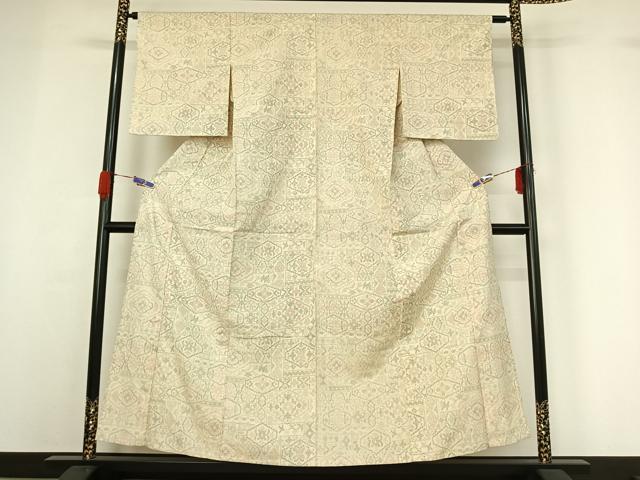 平和屋着物▽上質な紬 単衣 正倉院花文 正絹 逸品 AABG7008jh