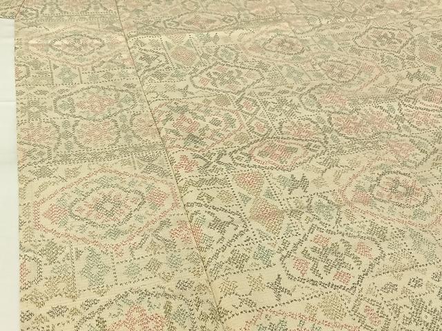 平和屋着物▽上質な紬 単衣 正倉院花文 正絹 逸品 AABG7008jh