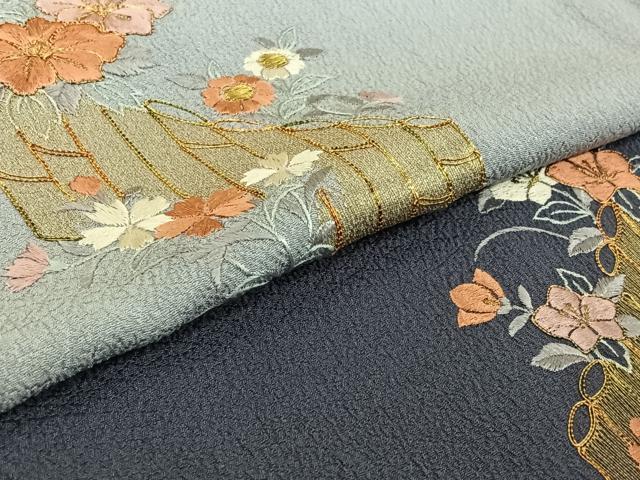 平和屋着物▽訪問着 単衣 駒刺繍 草花文 暈し染め 金彩 正絹 逸品 AABG7013jh