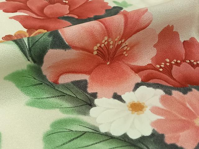 平和屋着物▽豪華振袖 単衣 手描き 草花文 正絹 逸品 AABG7021jh