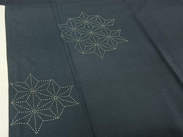 平和屋着物▽訪問着 単衣 紬地 総刺繍 刺し子刺繍 麻の葉文様 正絹 逸品 AABG7029jh