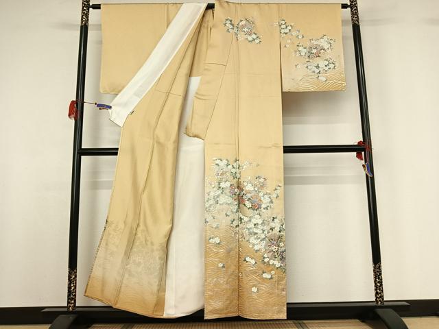 平和屋着物▽訪問着 単衣 駒刺繍 雪輪花文 金彩 正絹 逸品 AABG7036jh
