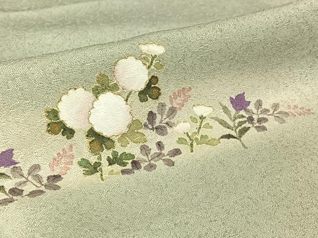 平和屋着物▽訪問着 単衣 草花文 正絹 逸品 AABG7037jh